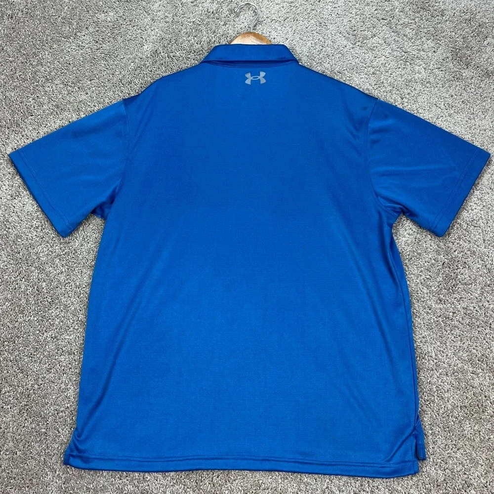 Under Armour‎ Polo Shirt Mens XL Blue Short Sleeve 3-Button Placket HeatGear EUC